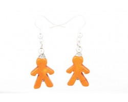 Orange People Carved Dyed Stone on French Hook Earrings