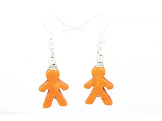 Orange People Carved Dyed Stone on French Hook Earrings Orange People Carved Dyed Stone on French Hook Earrings