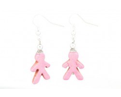 Pink People Carved Dyed Stone on French Hook Earrings