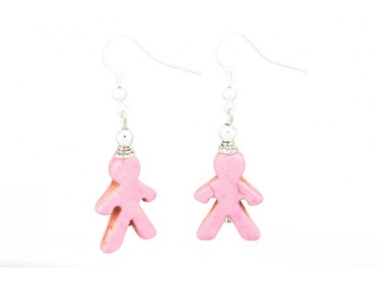 Pink People Carved Dyed Stone on French Hook Earrings Pink People Carved Dyed Stone on French Hook Earrings