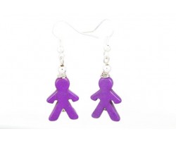 Purple People Carved Dyed Stone on French Hook Earrings