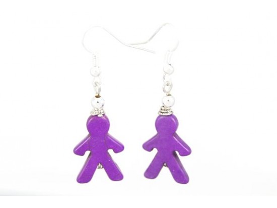 Purple People Carved Dyed Stone on French Hook Earrings