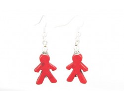 Red People Carved Dyed Stone on French Hook Earrings