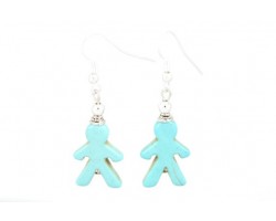 Turquoise People Carved Dyed Stone on French Hook Earrings