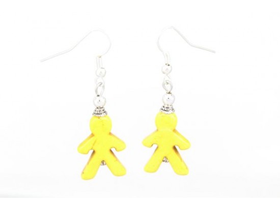Yellow People Carved Dyed Stone on French Hook Earrings