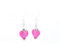 12mm Pink Stone Carved Heart Ears on French Hook