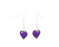 12mm Purple Stone Carved Heart Ears on French Hook