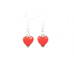 12mm Red Stone Carved Heart Ears on French Hook