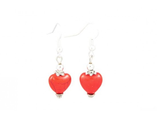 12mm Red Stone Carved Heart Ears on French Hook