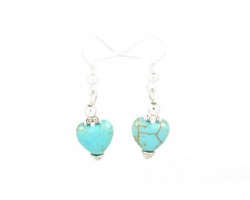 12mm Turquoise Stone Carved Heart Ears on French Hook