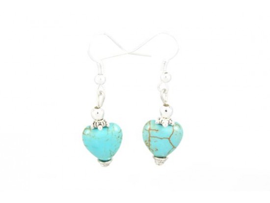 12mm Turquoise Stone Carved Heart Ears on French Hook