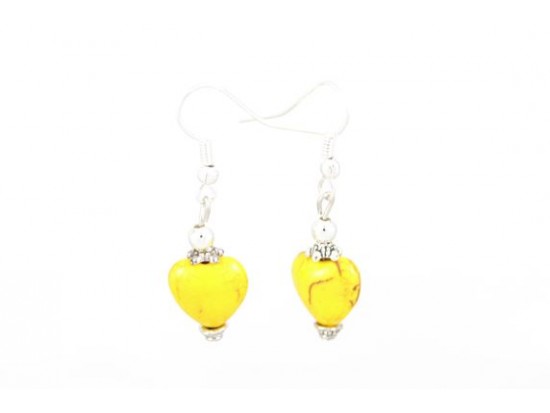 12mm Yellow Stone Carved Heart Ears on French Hook