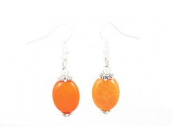 13x18mm Oval Flat Orange Dyed Stone French Hook Ears