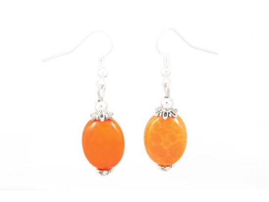 13x18mm Oval Flat Orange Dyed Stone French Hook Ears 13x18mm Oval Flat Orange Dyed Stone French Hook Ears