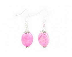 13x18mm Oval Flat Pink Dyed Stone French Hook Ears