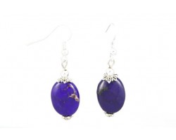 13x18mm Oval Flat Purple Dyed Stone French Hook Ears