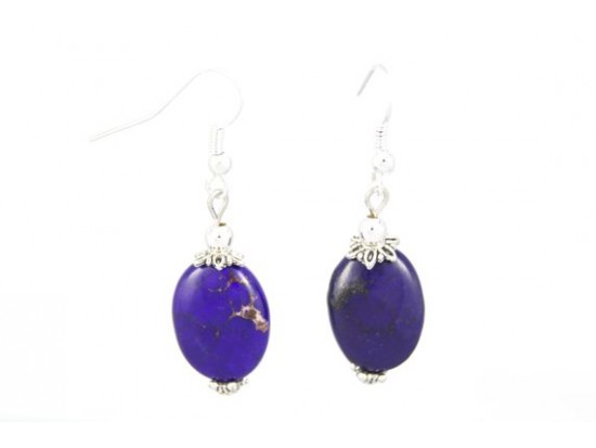 13x18mm Oval Flat Purple Dyed Stone French Hook Ears