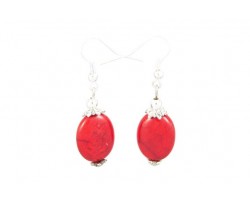 13x18mm Oval Flat Red Dyed Stone French Hook Ears