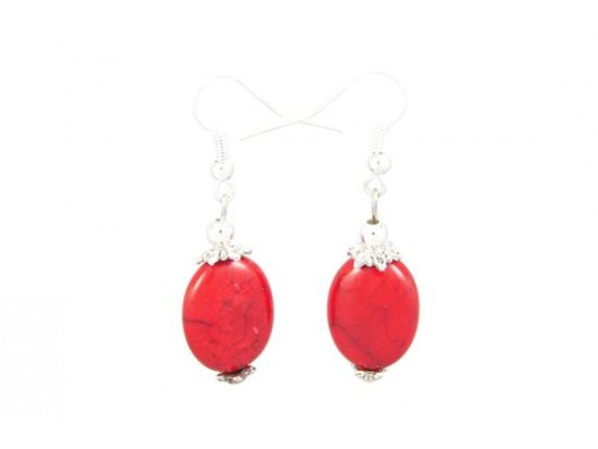 13x18mm Oval Flat Red Dyed Stone French Hook Ears 13x18mm Oval Flat Red Dyed Stone French Hook Ears