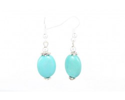 13x18mm Oval Flat Turquoise Dyed Stone French Hook Ears