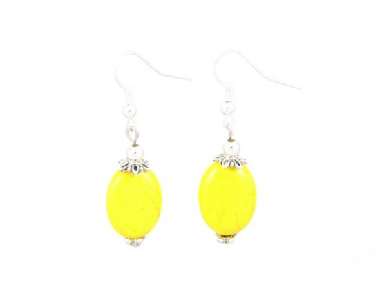 13x18mm Oval Flat Yellow Dyed Stone French Hook Ears 13x18mm Oval Flat Yellow Dyed Stone French Hook Ears