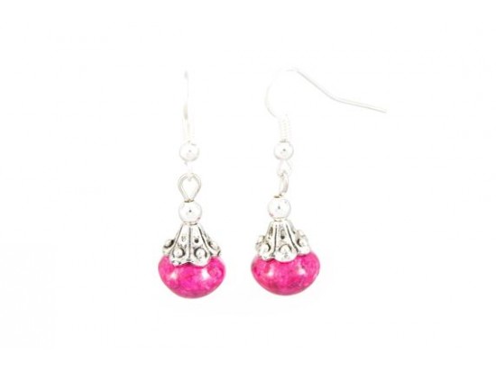 10mm Dyed Vintage Fossil Tall Filigree Bead Cap Hook Earring 10mm Dyed Vintage Fossil Tall Filigree Bead Cap Hook Earring