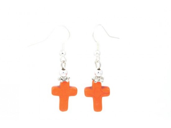 Orange 15x12mm Dyed Stone Cross Hook Earrings Orange 15x12mm Dyed Stone Cross Hook Earrings