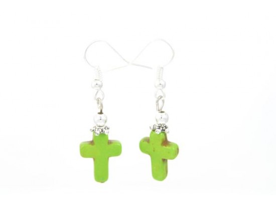 Peridot 15x12mm Dyed Stone Cross Hook Earrings Peridot 15x12mm Dyed Stone Cross Hook Earrings