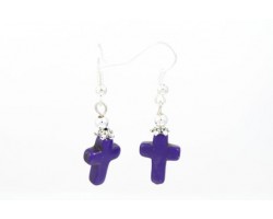Purple 15x12mm Dyed Stone Cross Hook Earrings
