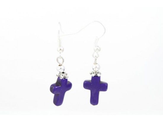 Purple 15x12mm Dyed Stone Cross Hook Earrings