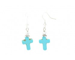 Turquoise 15x12mm Dyed Stone Cross Hook Earrings