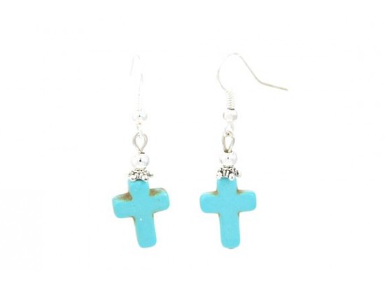 Turquoise 15x12mm Dyed Stone Cross Hook Earrings Turquoise 15x12mm Dyed Stone Cross Hook Earrings