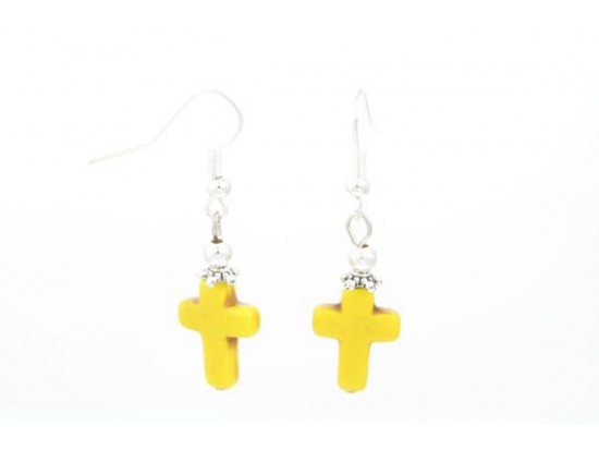 Yellow 15x12mm Dyed Stone Cross Hook Earrings Yellow 15x12mm Dyed Stone Cross Hook Earrings