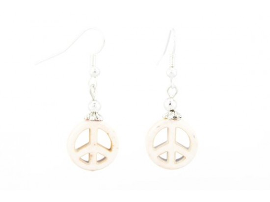 15mm Beige Stone Peace Sign Earrings on Hook 15mm Beige Stone Peace Sign Earrings on Hook
