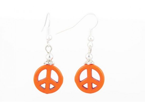 15mm Orange Stone Peace Sign Earrings on Hook