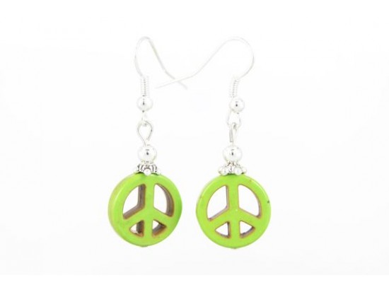 15mm Peridot Stone Peace Sign Earrings on Hook