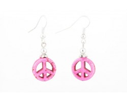 15mm Pink Stone Peace Sign Earrings on Hook