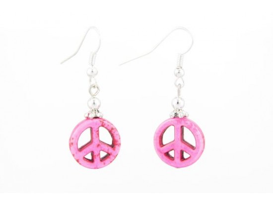 15mm Pink Stone Peace Sign Earrings on Hook 15mm Pink Stone Peace Sign Earrings on Hook