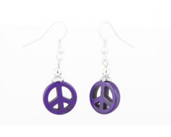 15mm Purple Stone Peace Sign Earrings on Hook
