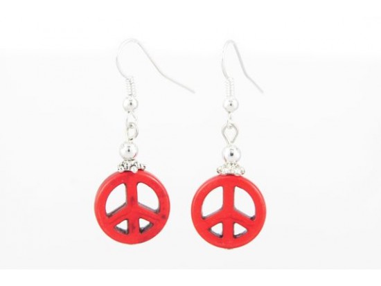 15mm Red Stone Peace Sign Earrings on Hook 15mm Red Stone Peace Sign Earrings on Hook