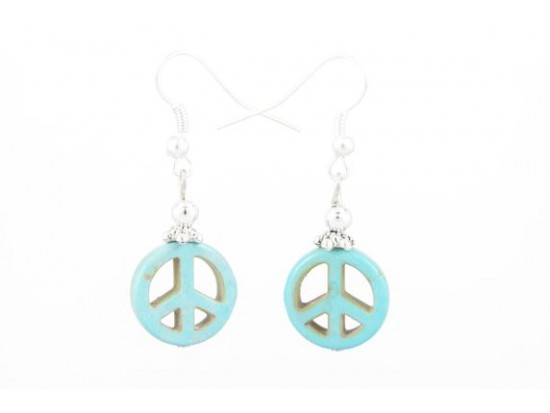15mm Turquoise Stone Peace Sign Earrings on Hook 15mm Turquoise Stone Peace Sign Earrings on Hook