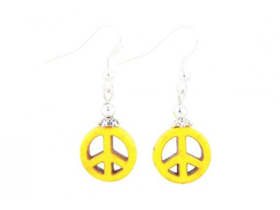 15mm Yellow Stone Peace Sign Earrings on Hook