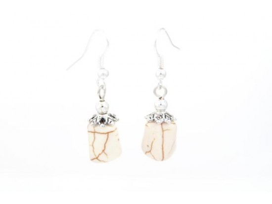 Beige 10x13mm Stone Nugget Earring on Hook