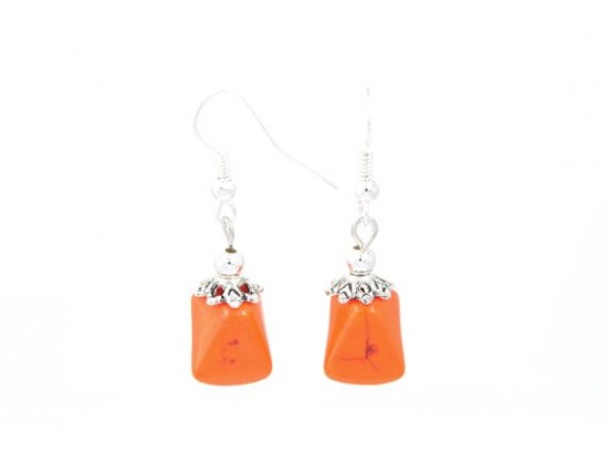 Orange 10x13mm Stone Nugget Earring on Hook Orange 10x13mm Stone Nugget Earring on Hook
