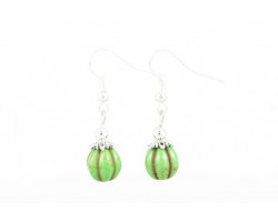 10mm Peridot Stone Fluted Bead Earrings on Hook