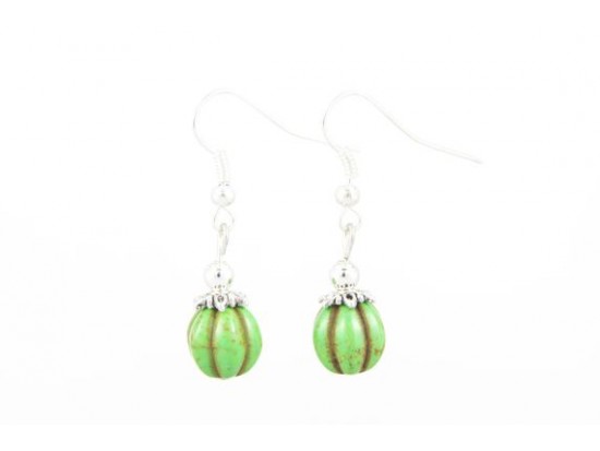 10mm Peridot Stone Fluted Bead Earrings on Hook 10mm Peridot Stone Fluted Bead Earrings on Hook