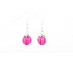 10mm Pink Stone Fluted Bead Earrings on Hook
