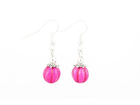 10mm Pink Stone Fluted Bead Earrings on Hook 10mm Pink Stone Fluted Bead Earrings on Hook