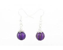 10mm Purple Stone Fluted Bead Earrings on Hook