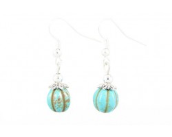 10mm Turquoise Stone Fluted Bead Earrings on Hook